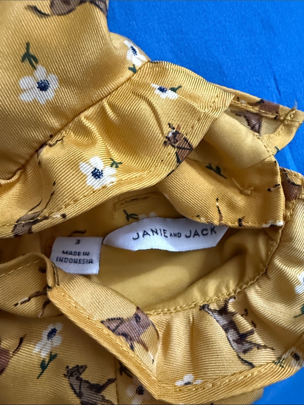Janie and Jack Mustard Yellow Horse & Floral Puff-Sleeve Top - Picture 2 of 3